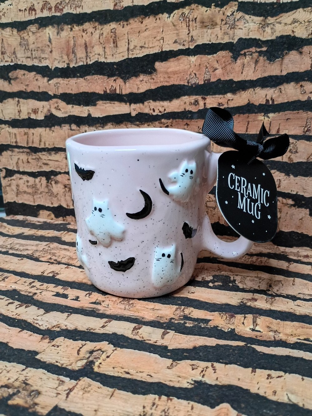 Ceramic Ghost Cat & Bat Pink Mug